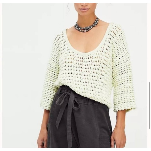 Free People Tops - NWT Free People Cozy Tee 3/4 Sleeve Loose Fit Shirt Sugared Mint XS